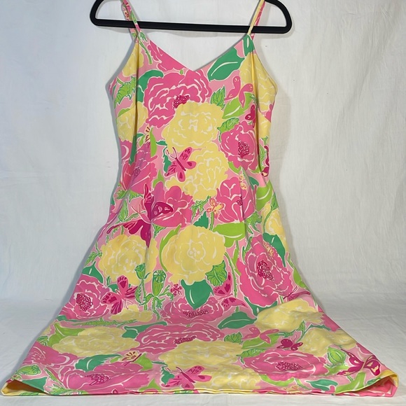 Lilly Pulitzer White Label Butterfly Floral Silk Blend Spaghetti Slip Dress 8 - Picture 1 of 6